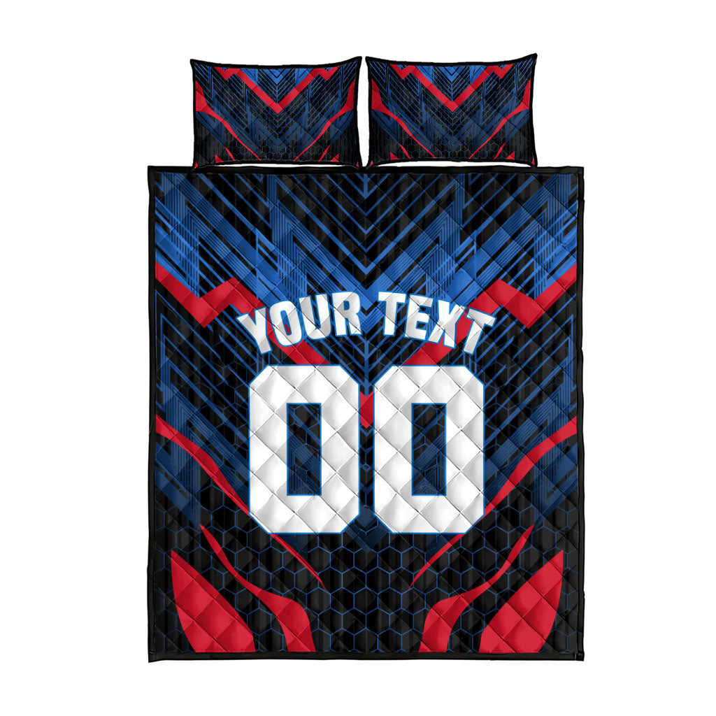 Personalized Antigua And Barbuda Cricket Falcons Quilt Bed Set Abstract Hexagon Pattern Sport