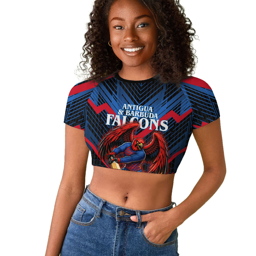 Personalized Antigua And Barbuda Cricket Falcons Raglan Cropped T shirt Abstract Hexagon Pattern Sport