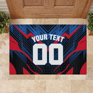 Personalized Antigua And Barbuda Cricket Falcons Rubber Doormat Abstract Hexagon Pattern Sport