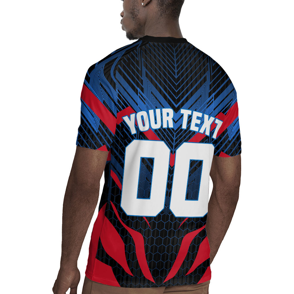 Personalized Antigua And Barbuda Cricket Falcons Rugby Jersey Abstract Hexagon Pattern Sport