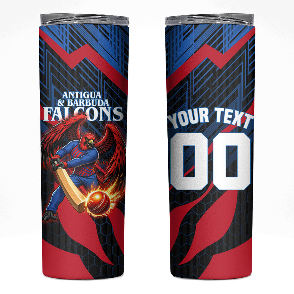 Personalized Antigua And Barbuda Cricket Falcons Skinny Tumbler Abstract Hexagon Pattern Sport