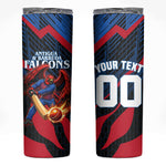 Personalized Antigua And Barbuda Cricket Falcons Skinny Tumbler Abstract Hexagon Pattern Sport