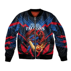 Personalized Antigua And Barbuda Cricket Falcons Sleeve Zip Bomber Jacket Abstract Hexagon Pattern Sport