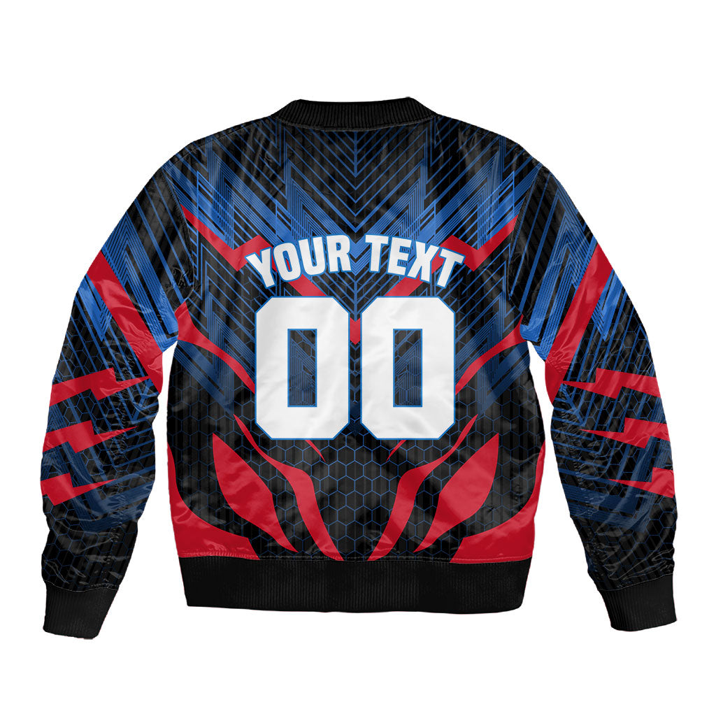 Personalized Antigua And Barbuda Cricket Falcons Sleeve Zip Bomber Jacket Abstract Hexagon Pattern Sport