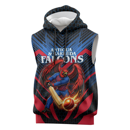 Personalized Antigua And Barbuda Cricket Falcons Sleeveless Hoodie Abstract Hexagon Pattern Sport