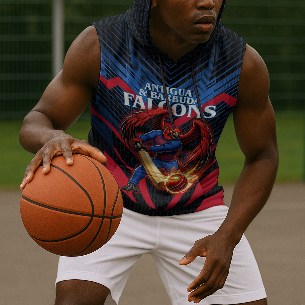 Personalized Antigua And Barbuda Cricket Falcons Sleeveless Hoodie Abstract Hexagon Pattern Sport