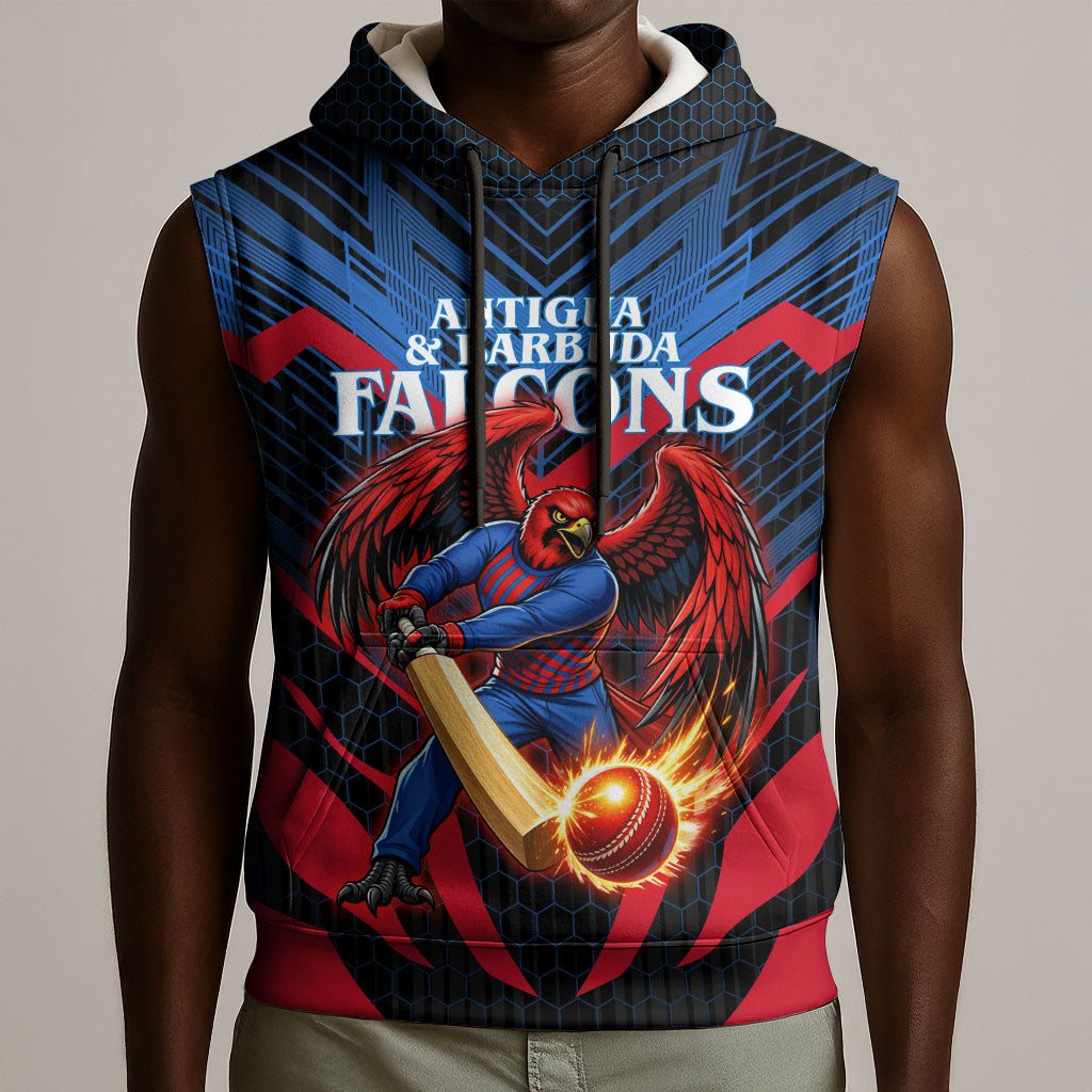 Personalized Antigua And Barbuda Cricket Falcons Sleeveless Hoodie Abstract Hexagon Pattern Sport