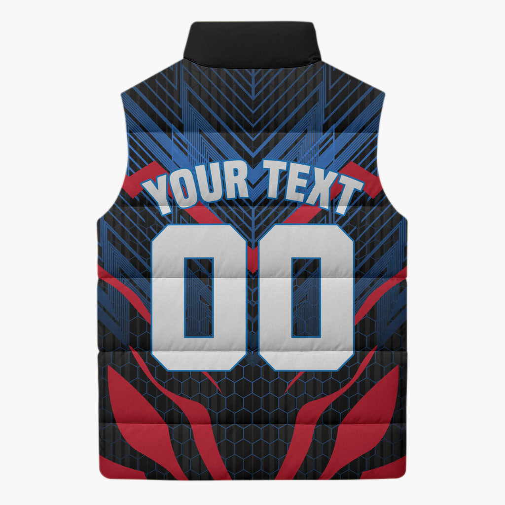 Personalized Antigua And Barbuda Cricket Falcons Sleeveless Puffer Jacket Abstract Hexagon Pattern Sport