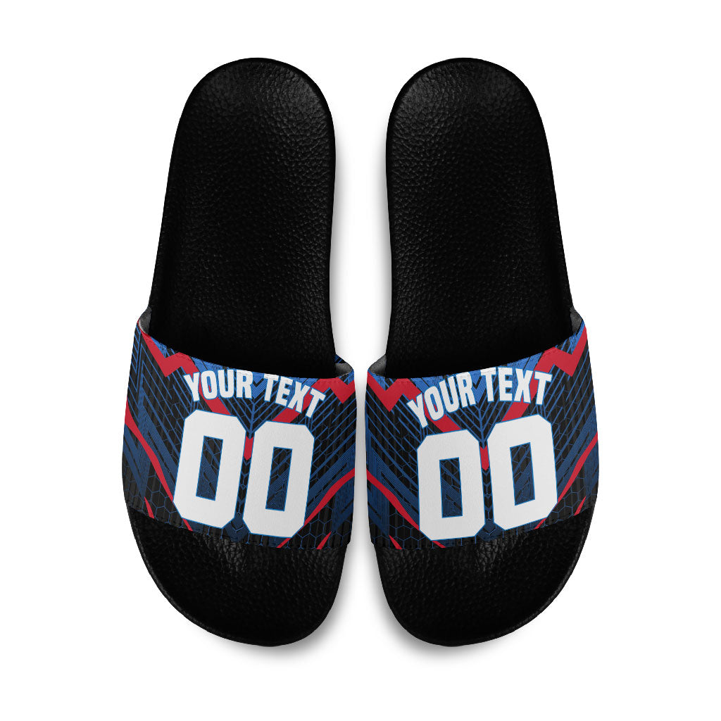 Personalized Antigua And Barbuda Cricket Falcons Slide Sandals Abstract Hexagon Pattern Sport