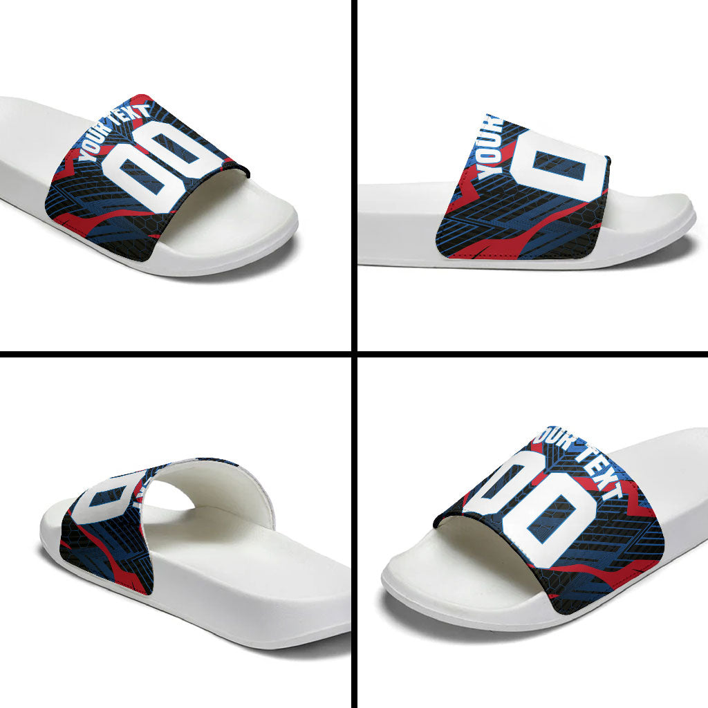 Personalized Antigua And Barbuda Cricket Falcons Slide Sandals Abstract Hexagon Pattern Sport