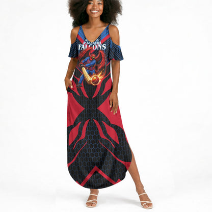 Personalized Antigua And Barbuda Cricket Falcons Summer Maxi Dress Abstract Hexagon Pattern Sport