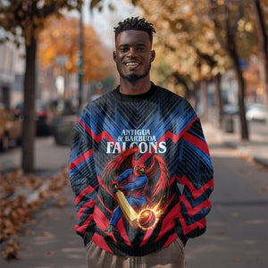 Personalized Antigua And Barbuda Cricket Falcons Sweatshirt Abstract Hexagon Pattern Sport