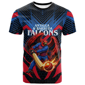 Personalized Antigua And Barbuda Cricket Falcons T shirt Abstract Hexagon Pattern Sport