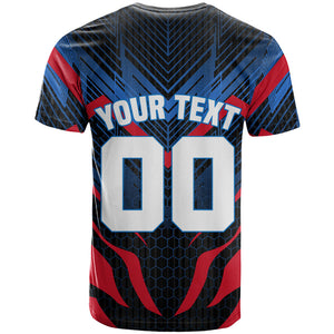 Personalized Antigua And Barbuda Cricket Falcons T shirt Abstract Hexagon Pattern Sport