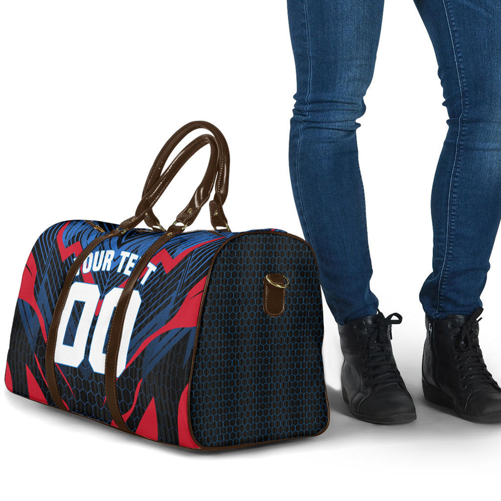 Personalized Antigua And Barbuda Cricket Falcons Travel Bag Abstract Hexagon Pattern Sport