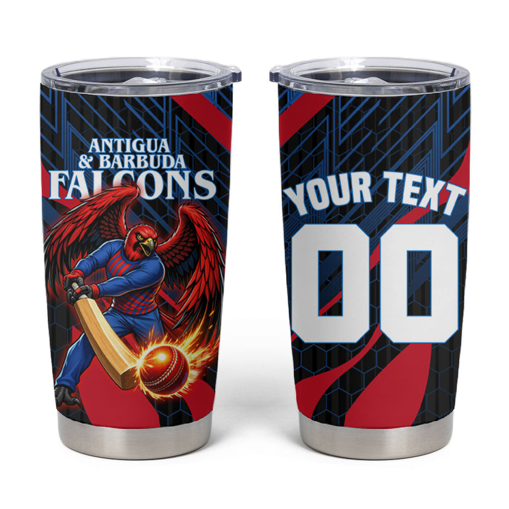 Personalized Antigua And Barbuda Cricket Falcons Tumbler Cup Abstract Hexagon Pattern Sport
