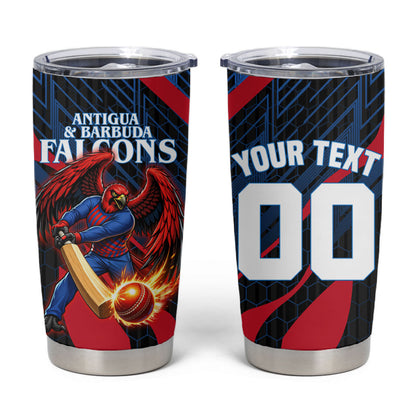 Personalized Antigua And Barbuda Cricket Falcons Tumbler Cup Abstract Hexagon Pattern Sport