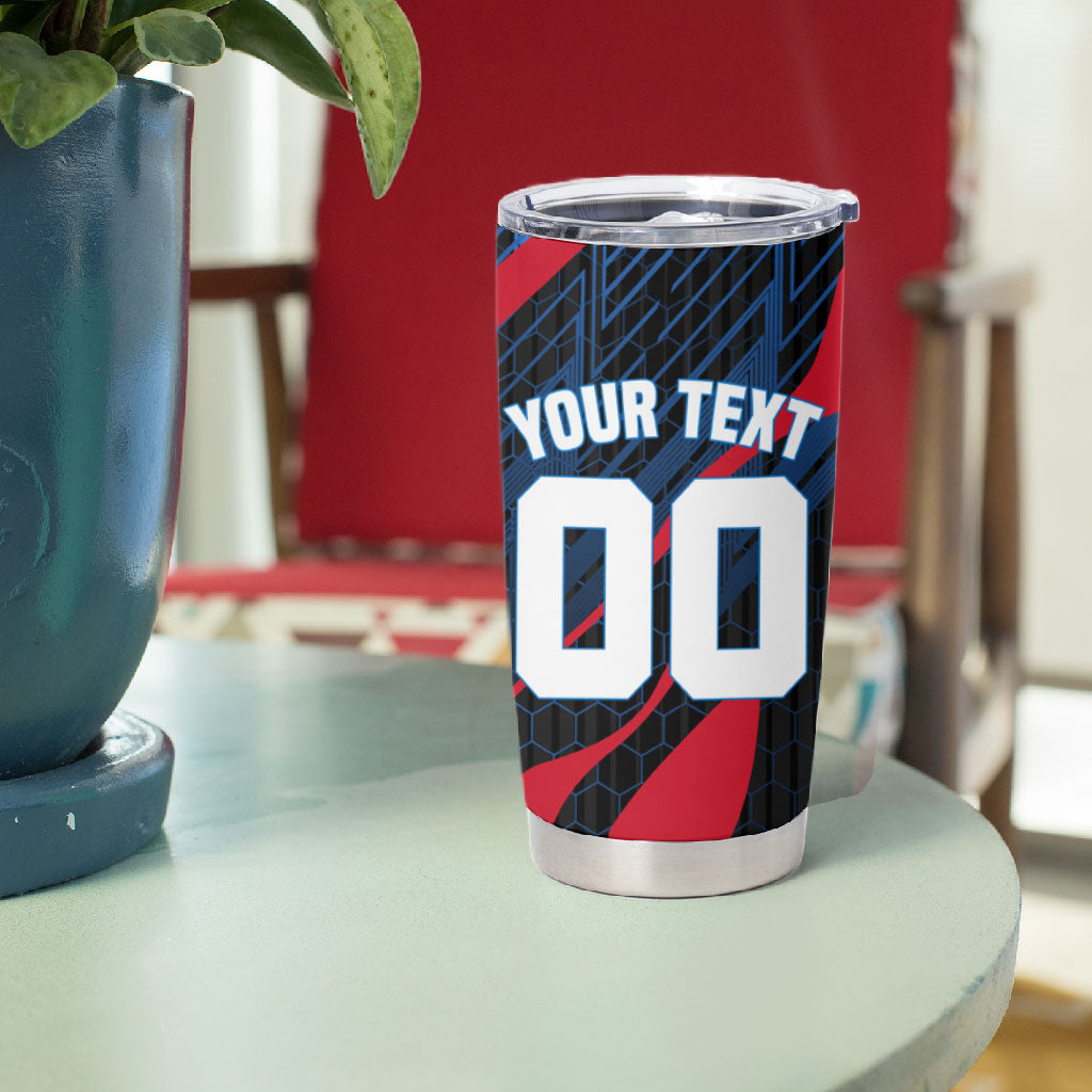 Personalized Antigua And Barbuda Cricket Falcons Tumbler Cup Abstract Hexagon Pattern Sport