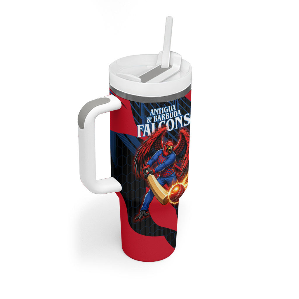 Personalized Antigua And Barbuda Cricket Falcons Tumbler With Handle Abstract Hexagon Pattern Sport