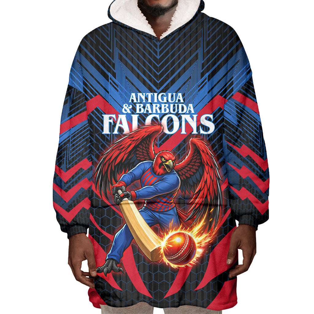 Personalized Antigua And Barbuda Cricket Falcons Wearable Blanket Hoodie Abstract Hexagon Pattern Sport