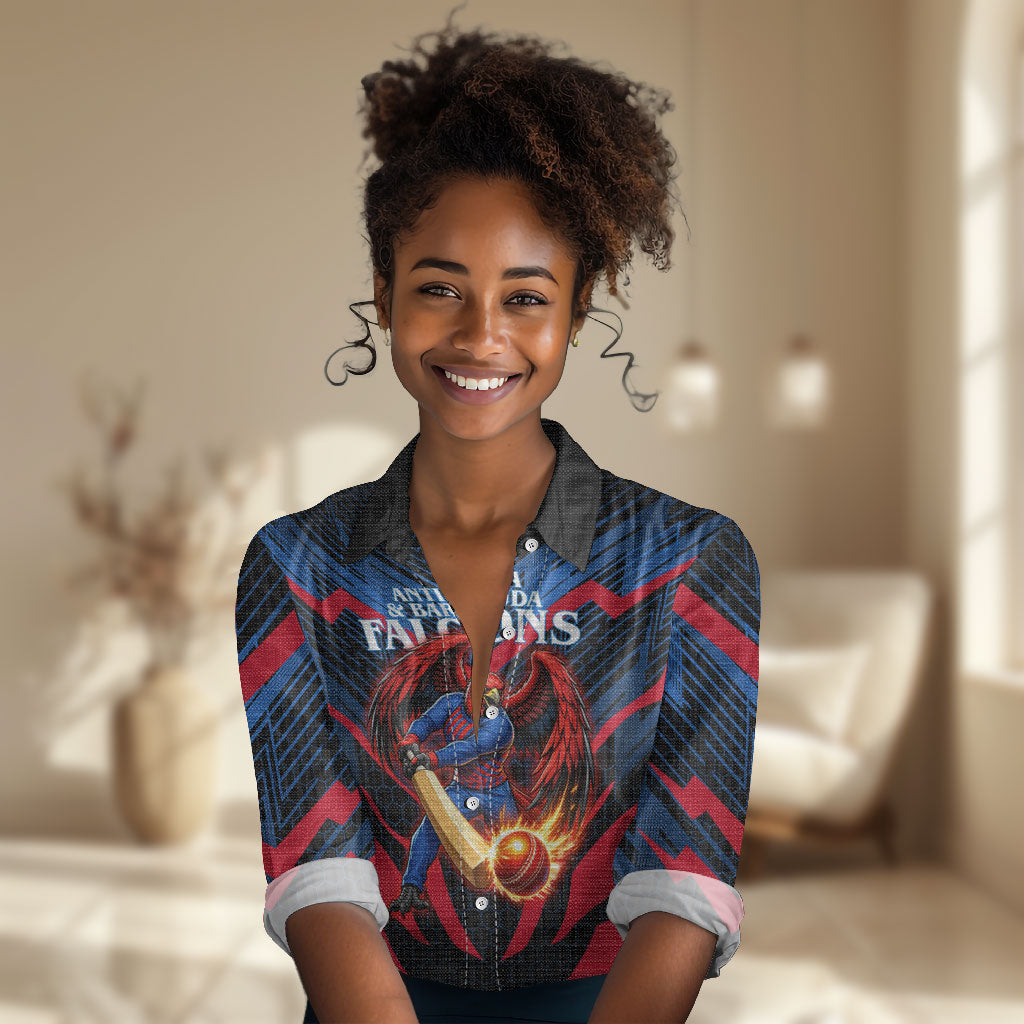 Personalized Antigua And Barbuda Cricket Falcons Women Casual Shirt Abstract Hexagon Pattern Sport