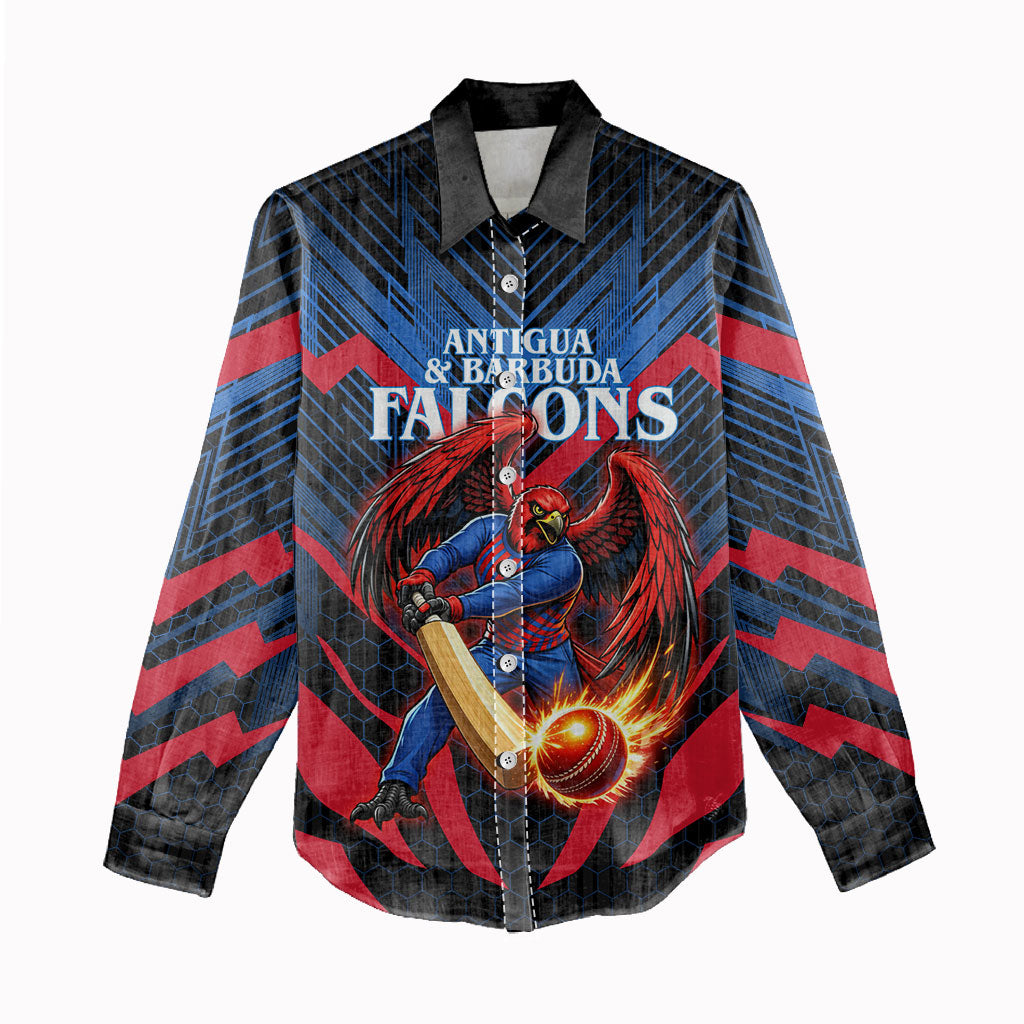 Personalized Antigua And Barbuda Cricket Falcons Women Casual Shirt Abstract Hexagon Pattern Sport