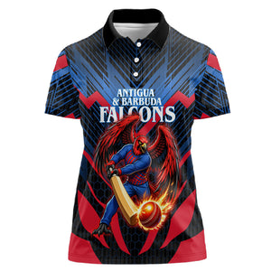 Personalized Antigua And Barbuda Cricket Falcons Women Polo Shirt Abstract Hexagon Pattern Sport