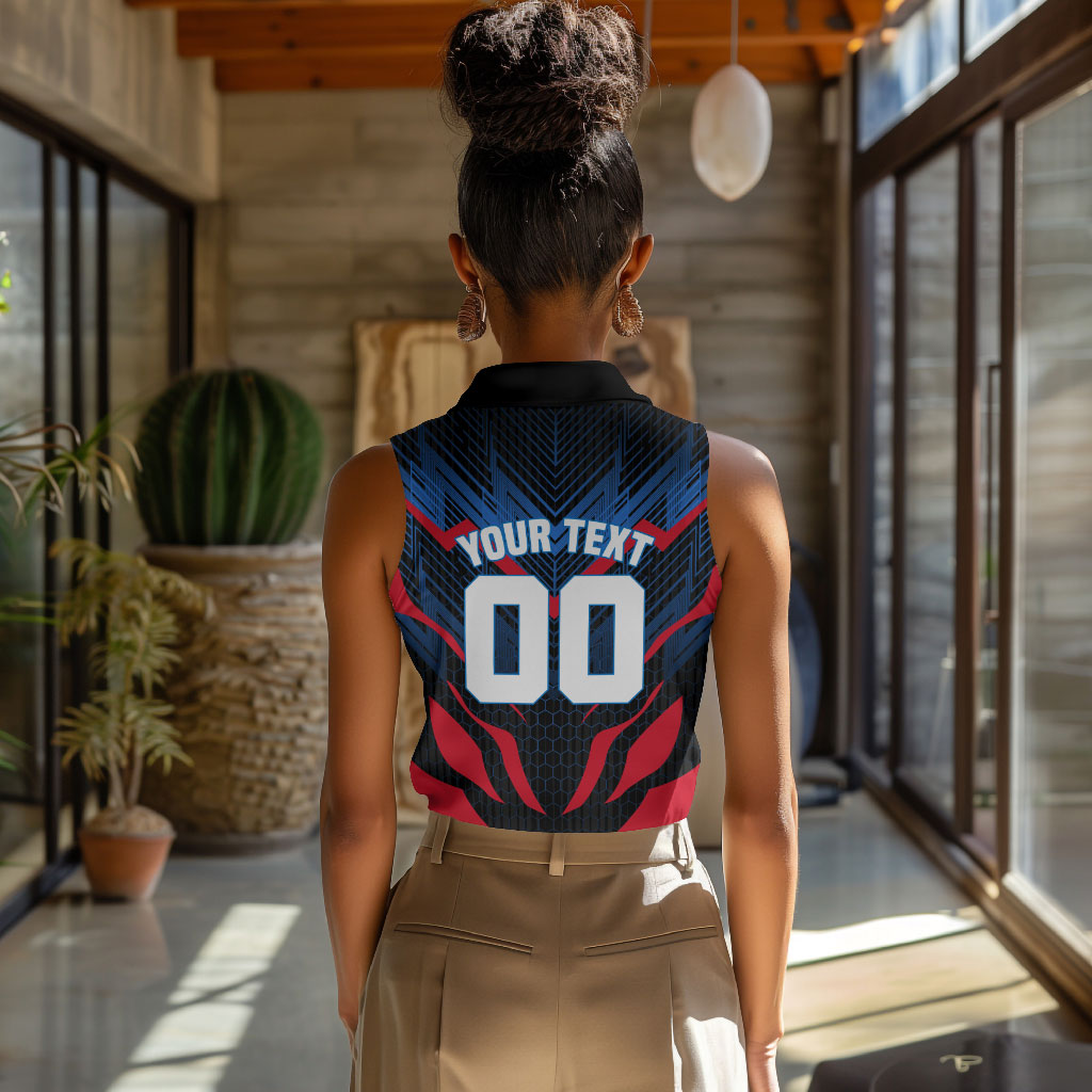 Personalized Antigua And Barbuda Cricket Falcons Women Sleeveless Polo Shirt Abstract Hexagon Pattern Sport