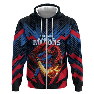 Personalized Antigua And Barbuda Cricket Falcons Zip Hoodie Abstract Hexagon Pattern Sport