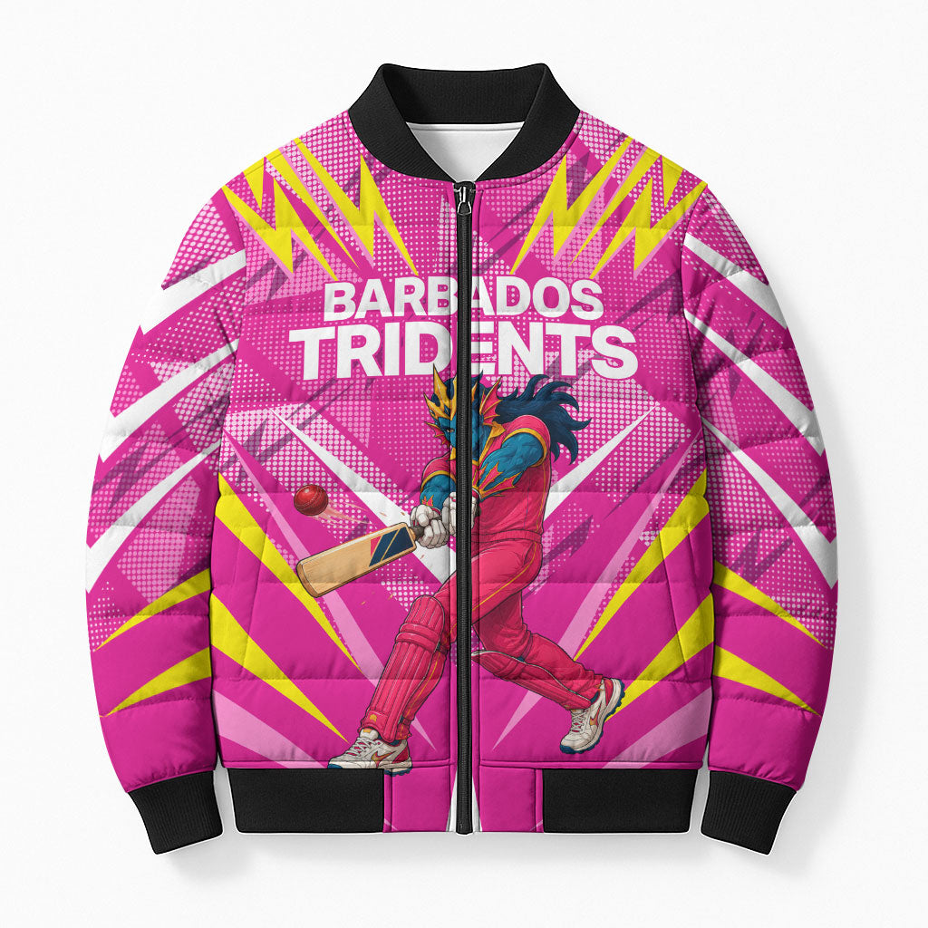 Personalized Barbados Tridents Bomber Puffer Jacket Cricket Mascot Dynamic Anime Art