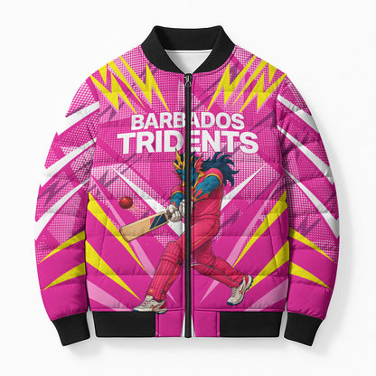 Personalized Barbados Tridents Bomber Puffer Jacket Cricket Mascot Dynamic Anime Art