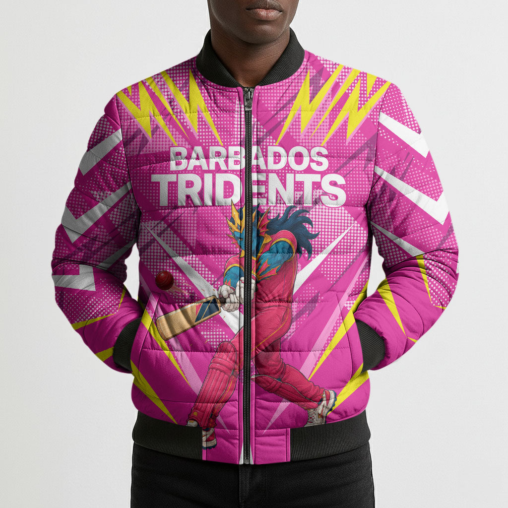 Personalized Barbados Tridents Bomber Puffer Jacket Cricket Mascot Dynamic Anime Art