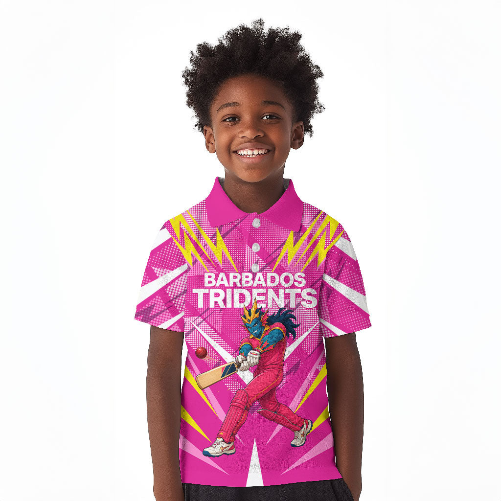Personalized Barbados Tridents Kid Polo Shirt Cricket Mascot Dynamic Anime Art