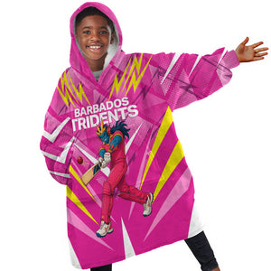 Personalized Barbados Tridents Kid Wearable Blanket Hoodie Cricket Mascot Dynamic Anime Art