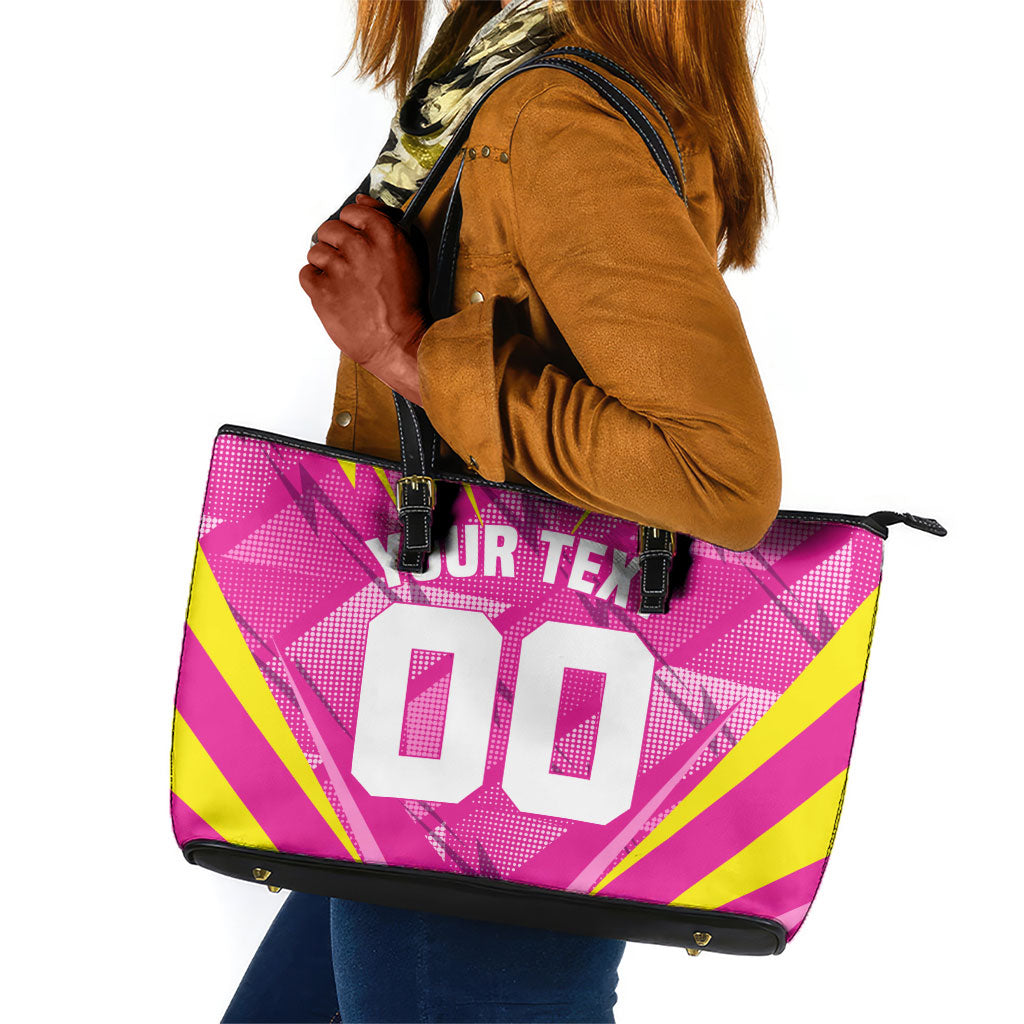 Personalized Barbados Tridents Leather Tote Bag Cricket Mascot Dynamic Anime Art