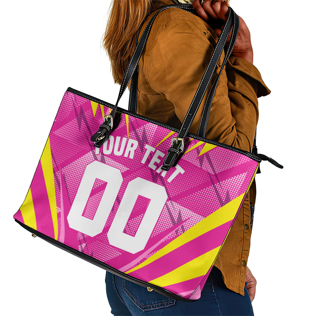 Personalized Barbados Tridents Leather Tote Bag Cricket Mascot Dynamic Anime Art