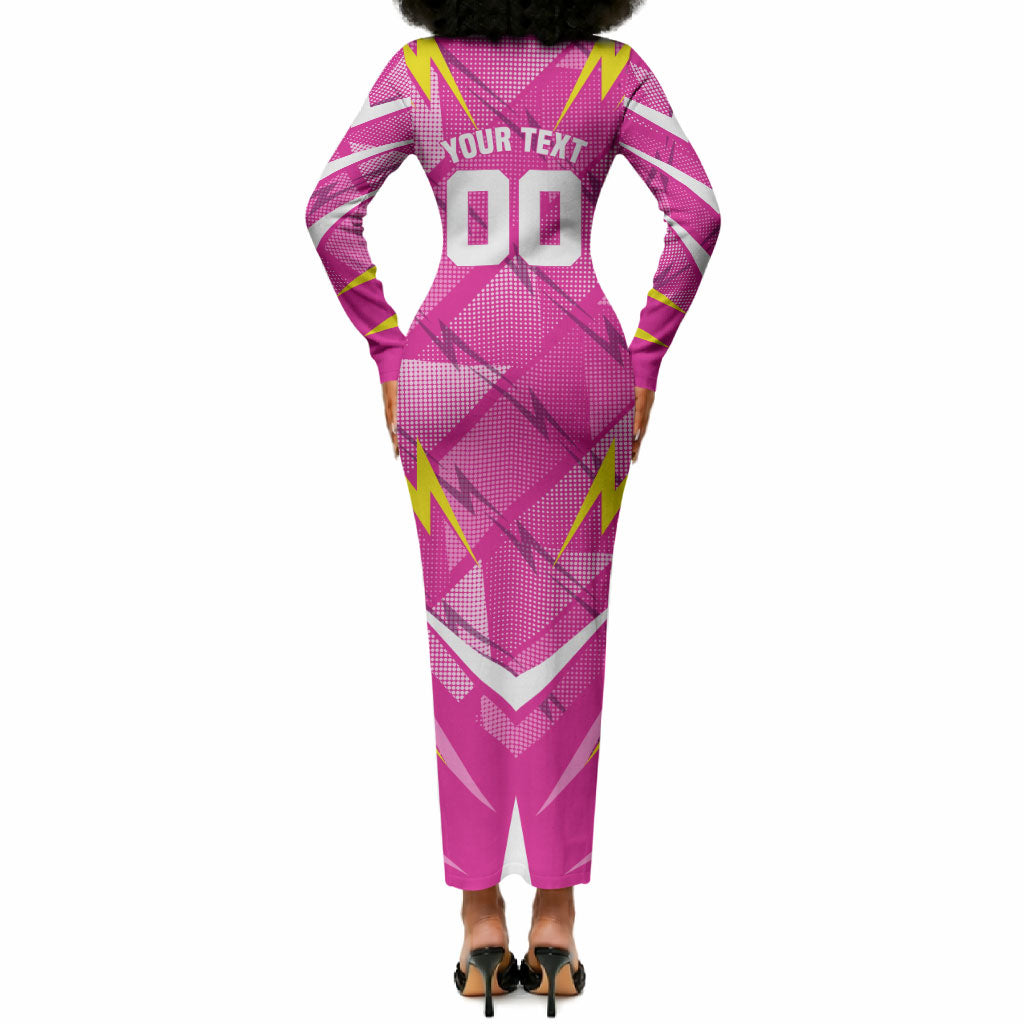 Personalized Barbados Tridents Long Sleeve Bodycon Dress Cricket Mascot Dynamic Anime Art