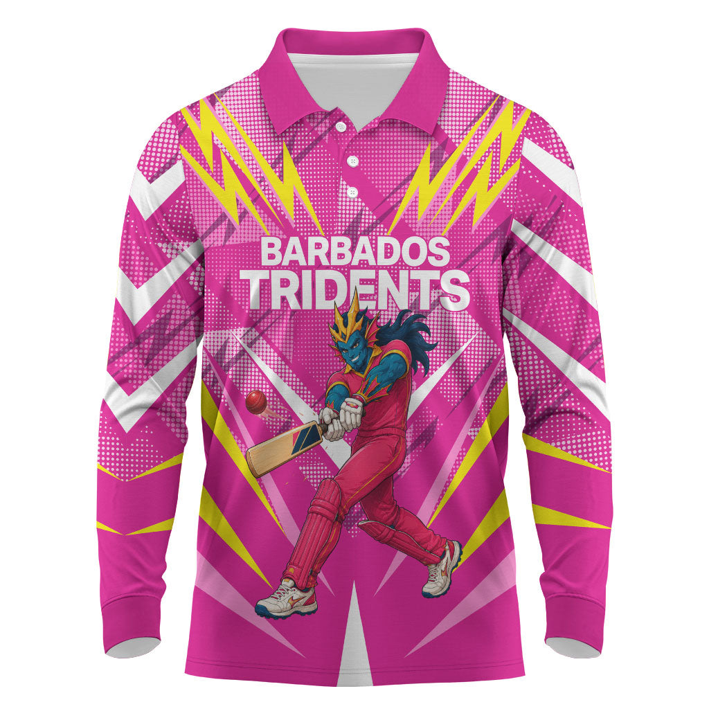 Personalized Barbados Tridents Long Sleeve Polo Shirt Cricket Mascot Dynamic Anime Art