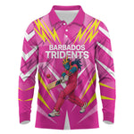 Personalized Barbados Tridents Long Sleeve Polo Shirt Cricket Mascot Dynamic Anime Art