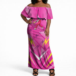 Personalized Barbados Tridents Off Shoulder Maxi Dress Cricket Mascot Dynamic Anime Art