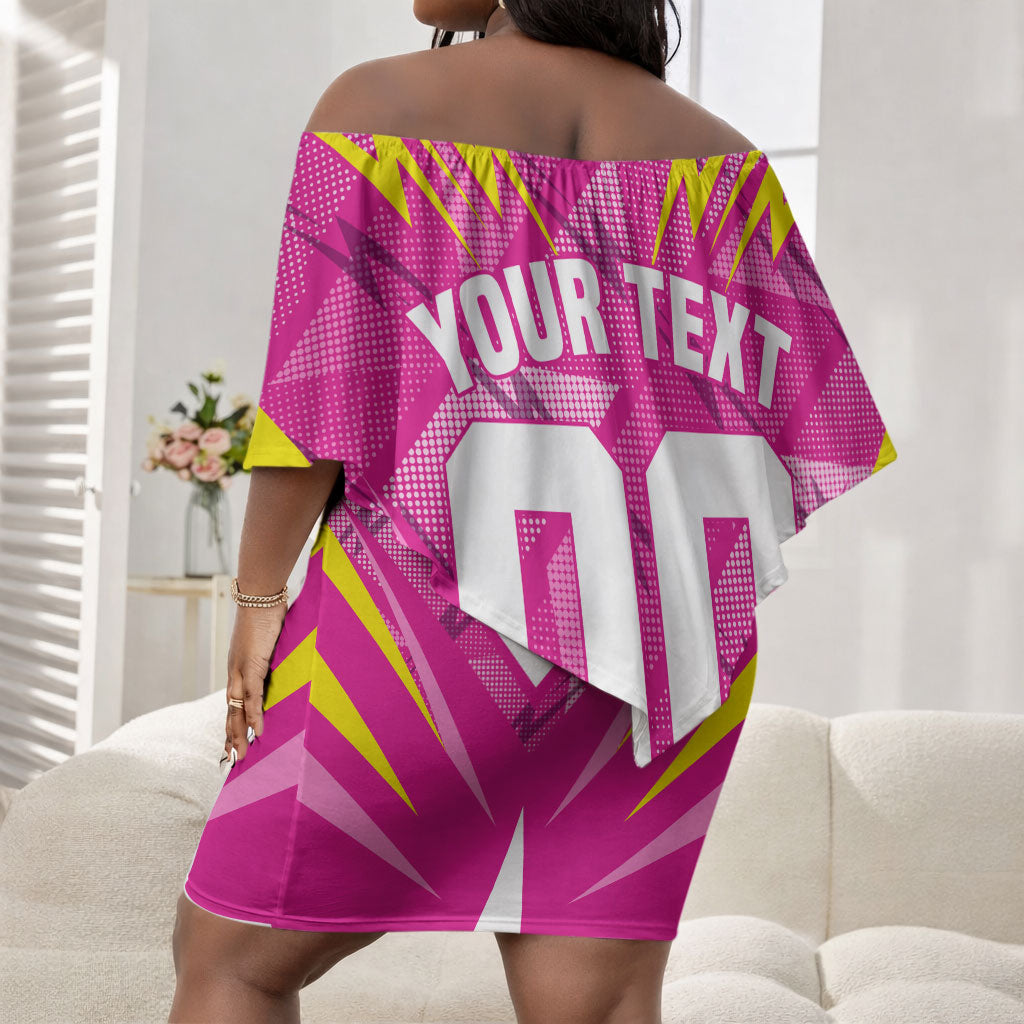 Personalized Barbados Tridents Off Shoulder Short Dress Cricket Mascot Dynamic Anime Art
