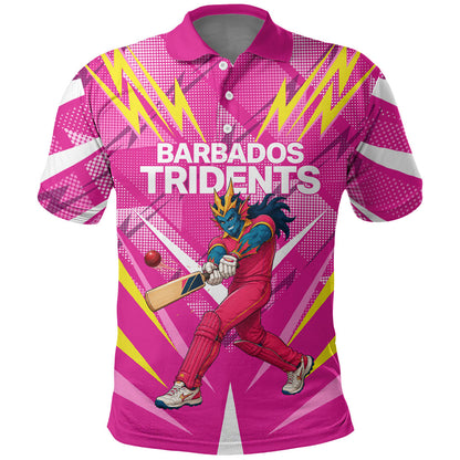 Personalized Barbados Tridents Polo Shirt Cricket Mascot Dynamic Anime Art