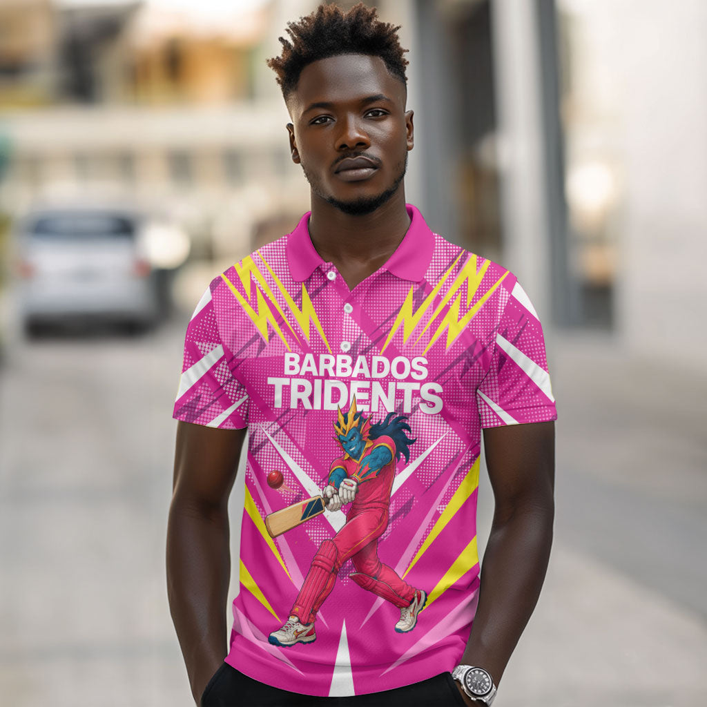 Personalized Barbados Tridents Polo Shirt Cricket Mascot Dynamic Anime Art