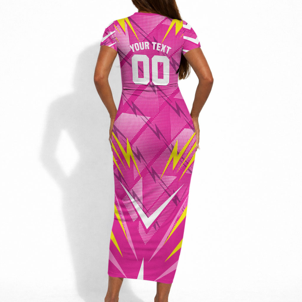 Personalized Barbados Tridents Short Sleeve Bodycon Dress Cricket Mascot Dynamic Anime Art