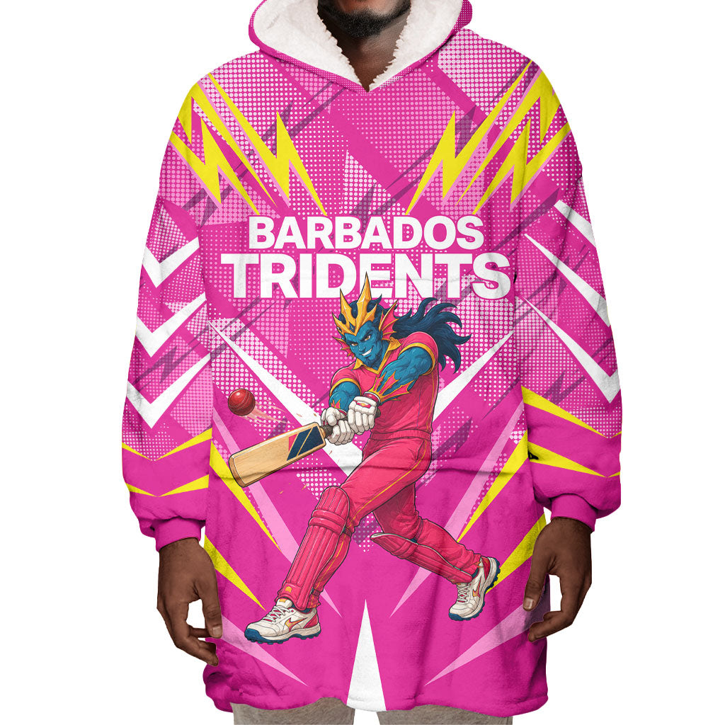 Personalized Barbados Tridents Wearable Blanket Hoodie Cricket Mascot Dynamic Anime Art