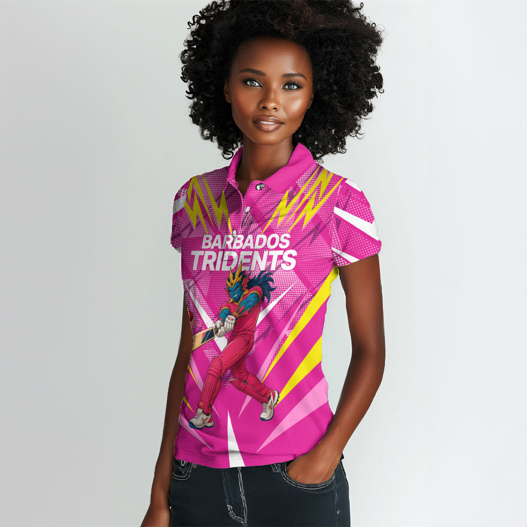 Personalized Barbados Tridents Women Polo Shirt Cricket Mascot Dynamic Anime Art