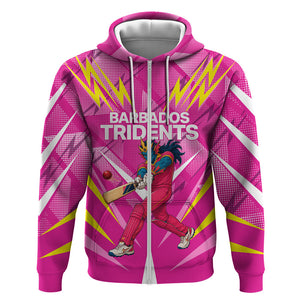 Personalized Barbados Tridents Zip Hoodie Cricket Mascot Dynamic Anime Art