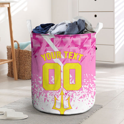 Personalized Barbados Tridents Cricket Laundry Basket Trident Graphic Splash Pattern Caribbean Sport