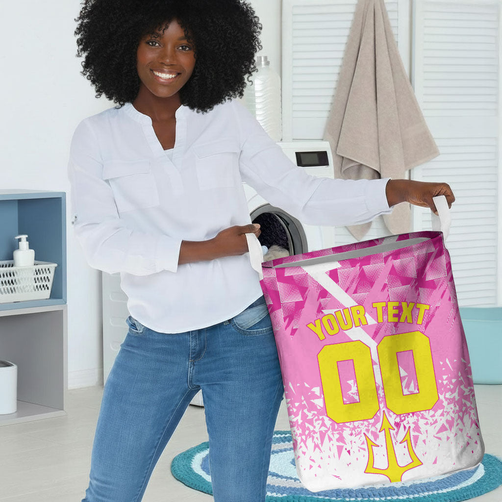 Personalized Barbados Tridents Cricket Laundry Basket Trident Graphic Splash Pattern Caribbean Sport