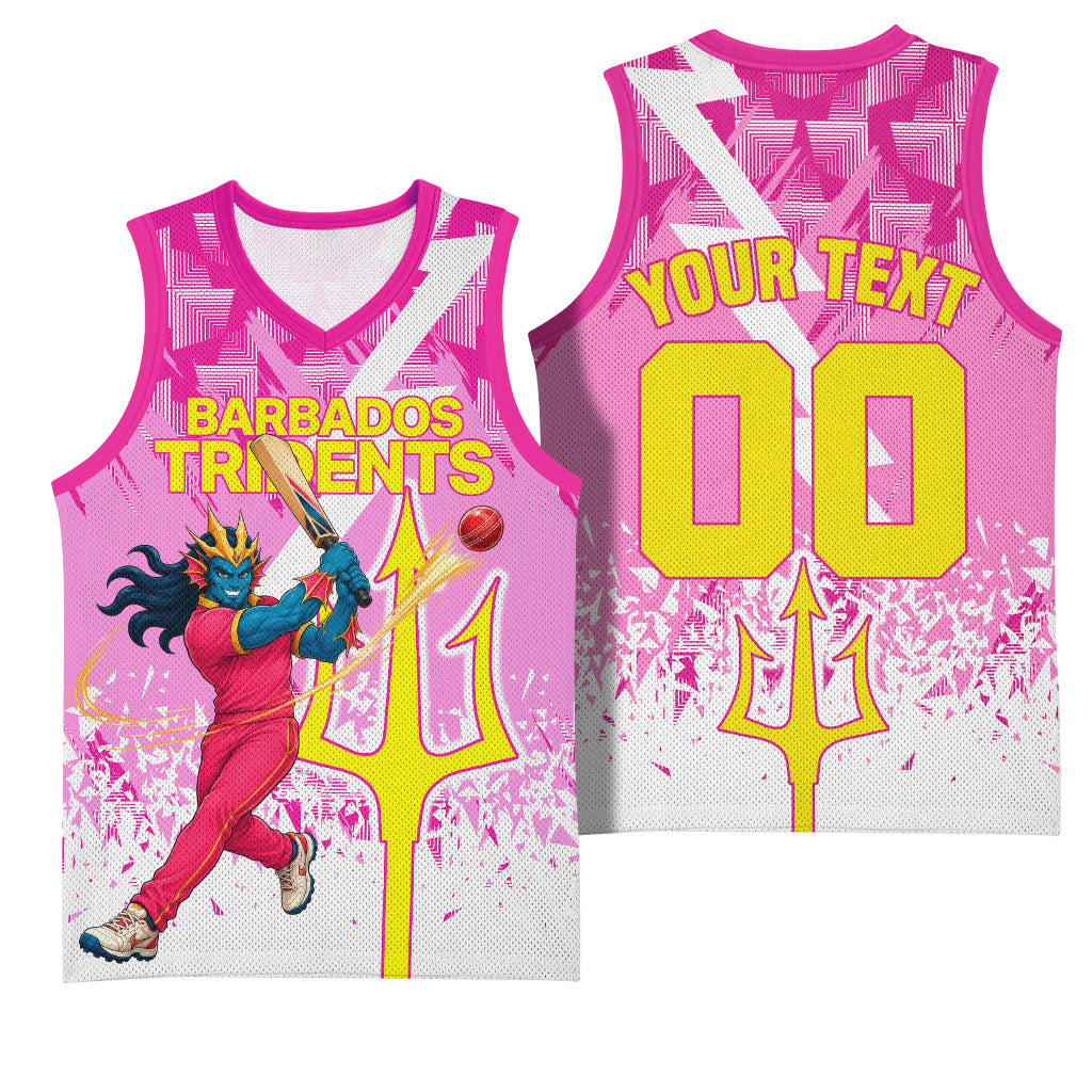 Personalized Barbados Tridents Cricket Basketball Jersey Trident Graphic Splash Pattern Caribbean Sport